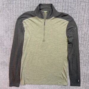 Smartwool Base Layer Merino 250 Quarter Zip Mens Large Green Black Colorblock